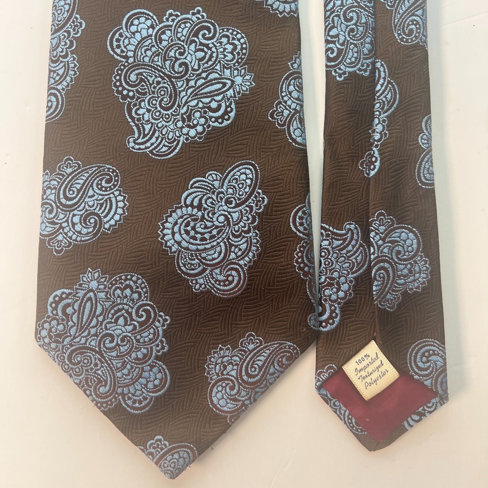Vintage Da Vinci Men's Tie Brown Blue Paisley 54" Texturized Polyester Sartorial